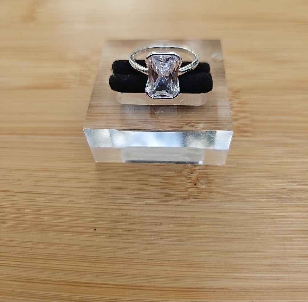 Sterling Silver Ring with Large Emerald-Cut 3 Carat Moissanite - Picture 5 of 7